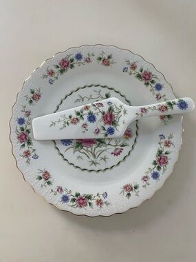 Floral Cake Server and Plate Set - Made in Japan